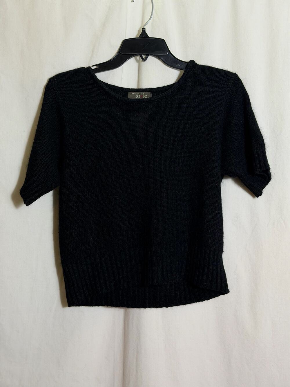 Vintage New York Style Black Silk Angora Sweater Top Size L